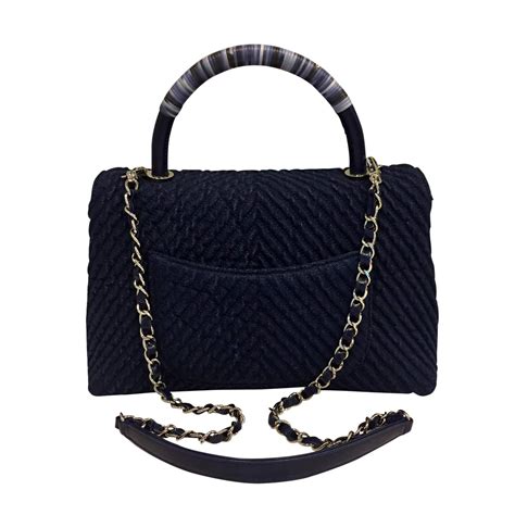 navy blue chanel purse|Chanel blue jean bag.